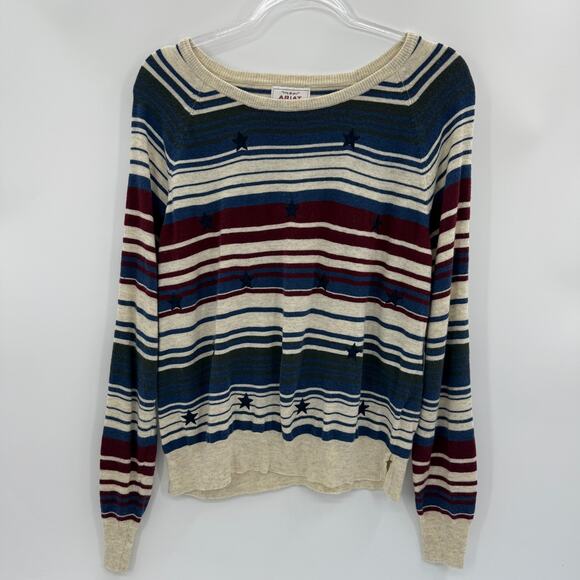 ARIAT Womens Stars Stripes Knit Sweater Top Size L Lightweight Wide Neck Layer - Picture 1 of 8